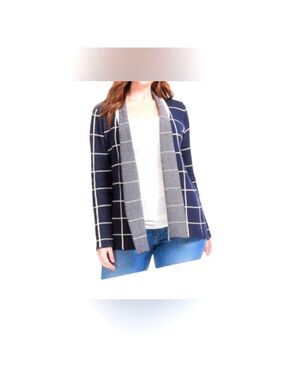 Modcloth Simply Snuggly Navy & White Windowpane Open Front Cardigan Size XS